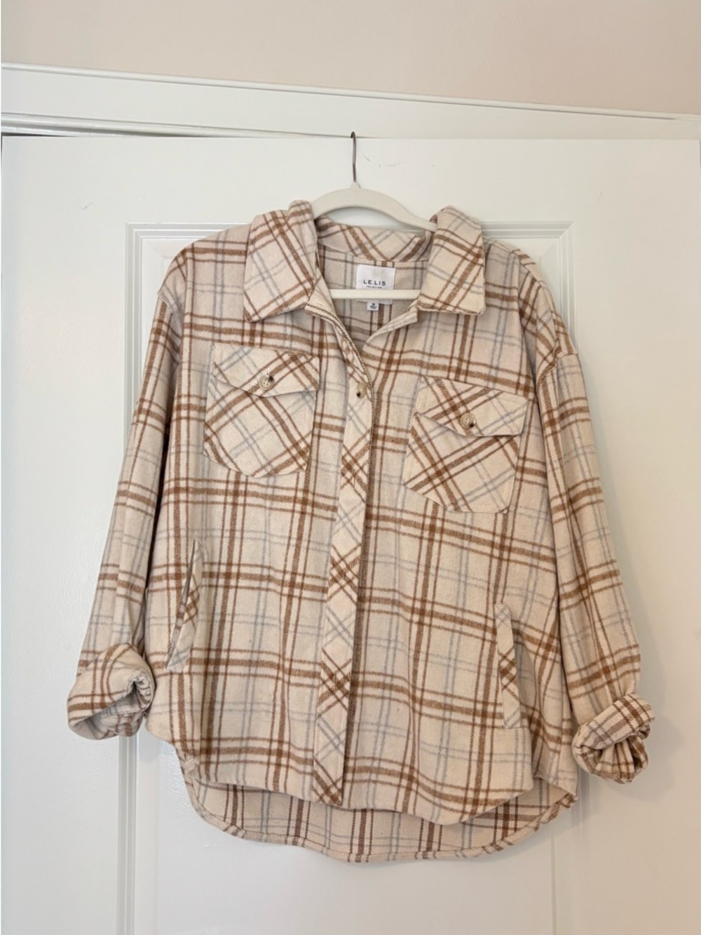 Le Lis Cream and Light Brown Plaid Shirt Flannel Jacket